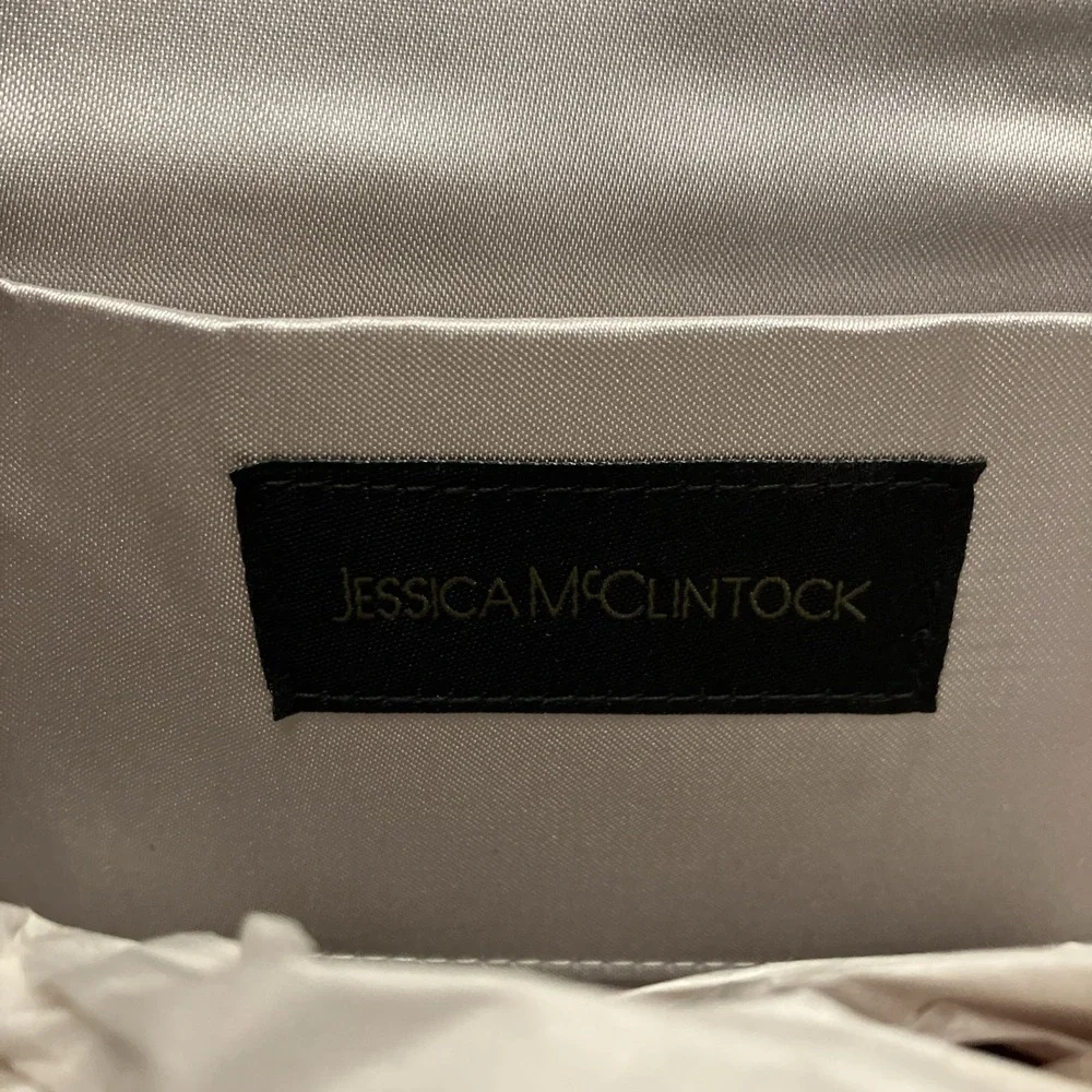 VTG Silver Rhinestone Crystal Bow Crossbody Silk Clutch Purse Jessica McClintock